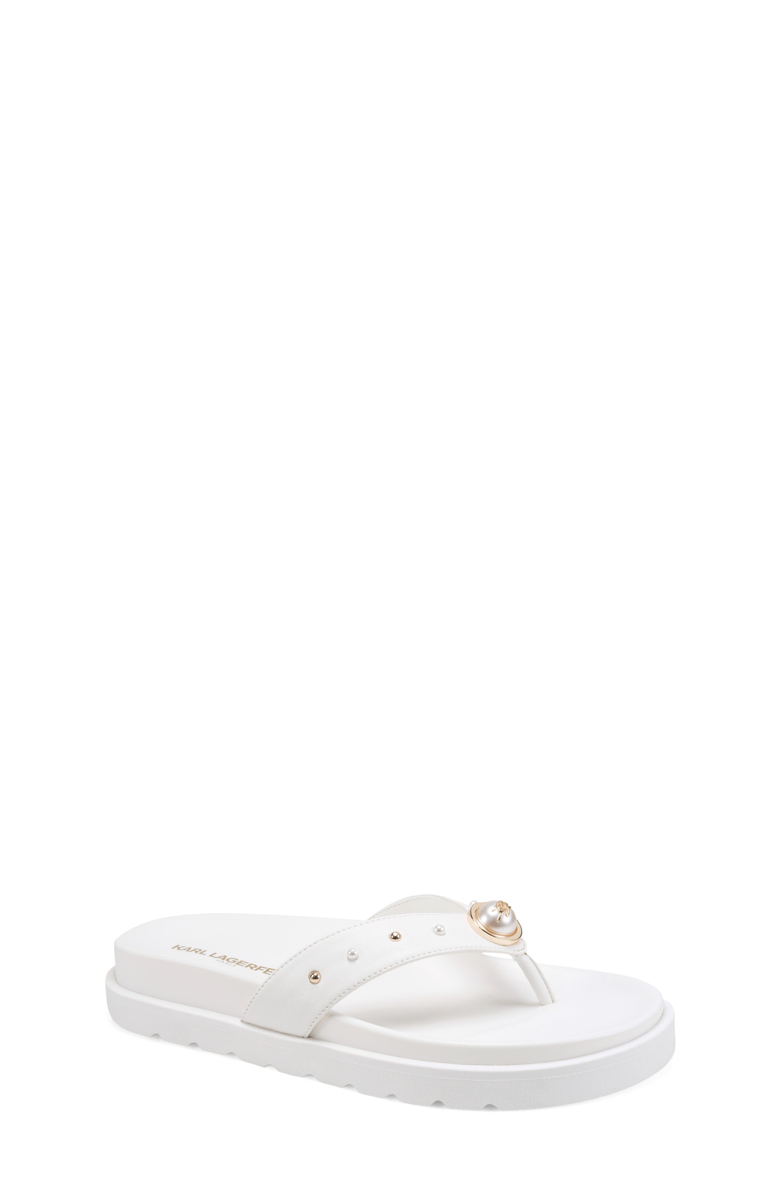 KARL LAGERFELD PARIS Hayze Pearl Flip Flop, Main, color, Bright White