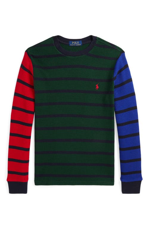 Ralph Lauren Kids' Stripe Waffle Knit Shirt in College Green Multi 