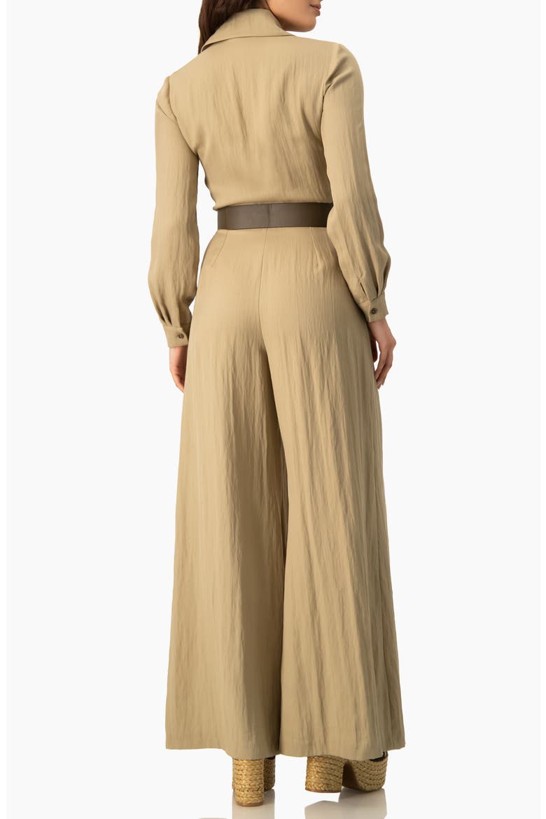 Long Sleeve Button-Front Safari Utility Wide-Leg Jumpsuit, Alternate, color, Olive Green