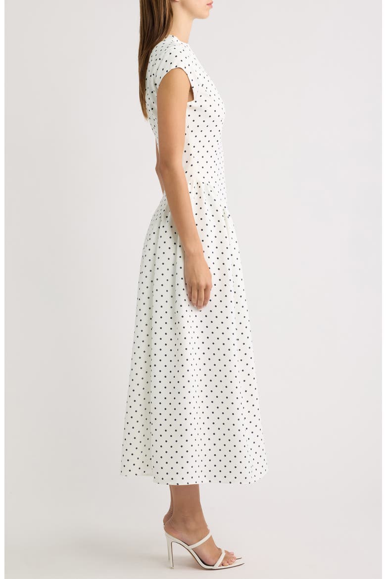Dot Gathered Midi Dress, Alternate, color, WHITE POLKA DOT
