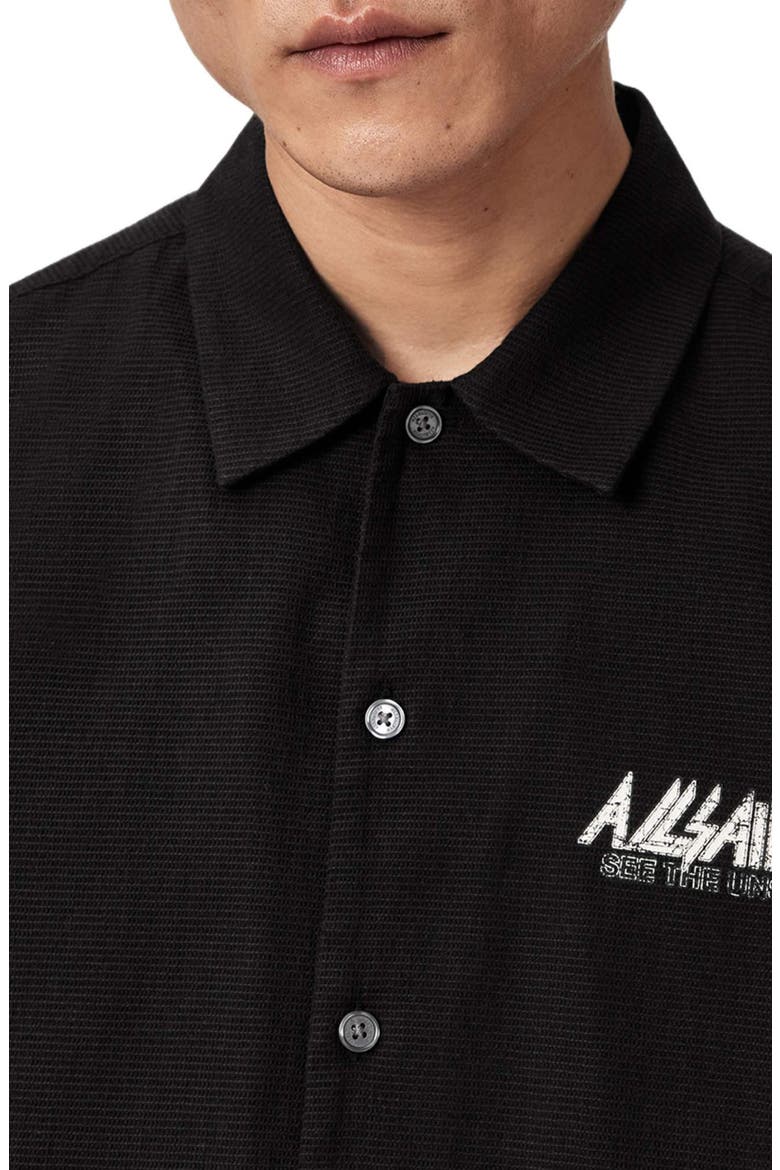 Synth Short Sleeve Button-Up Shirt, Alternate, color, ORCA BLACK
