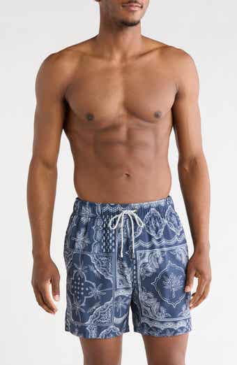 Vintage Summer Palm Bandana Print 4 Way Stretch Volley Swim Trunks