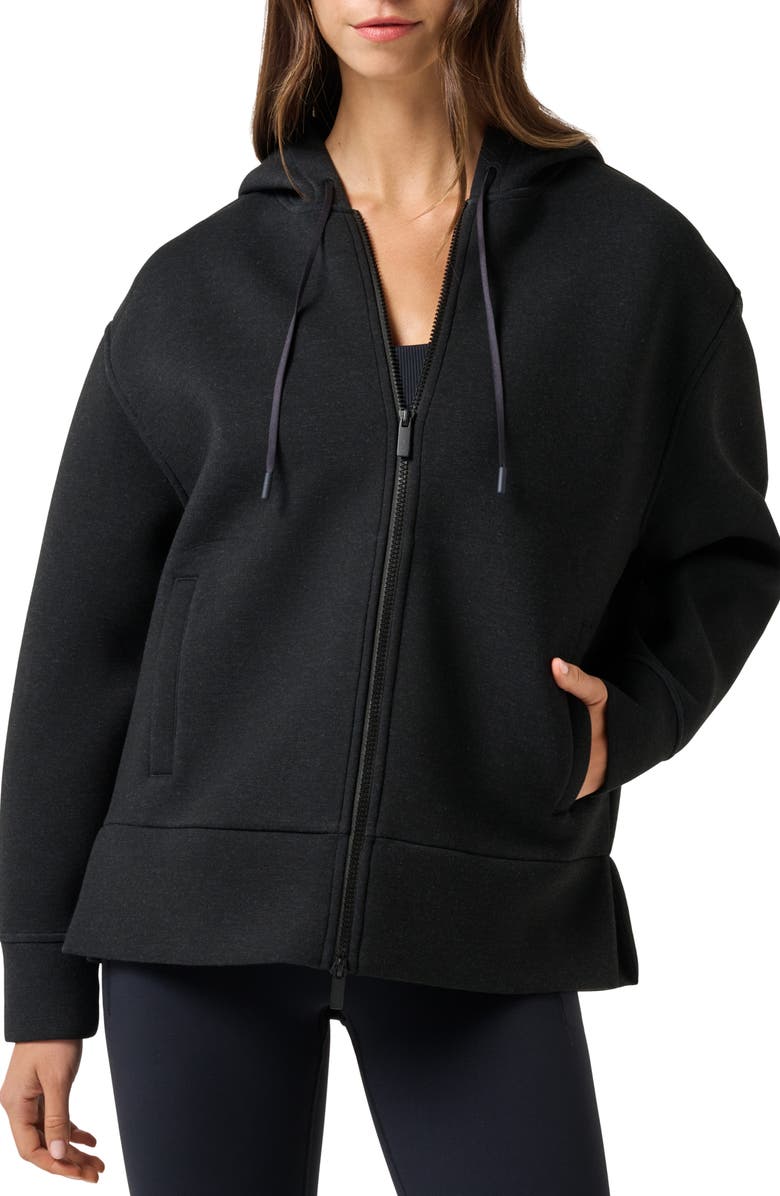 TravisMathew Cloudscape Zip-Up Hoodie Jacket, Main, color, Heather Black