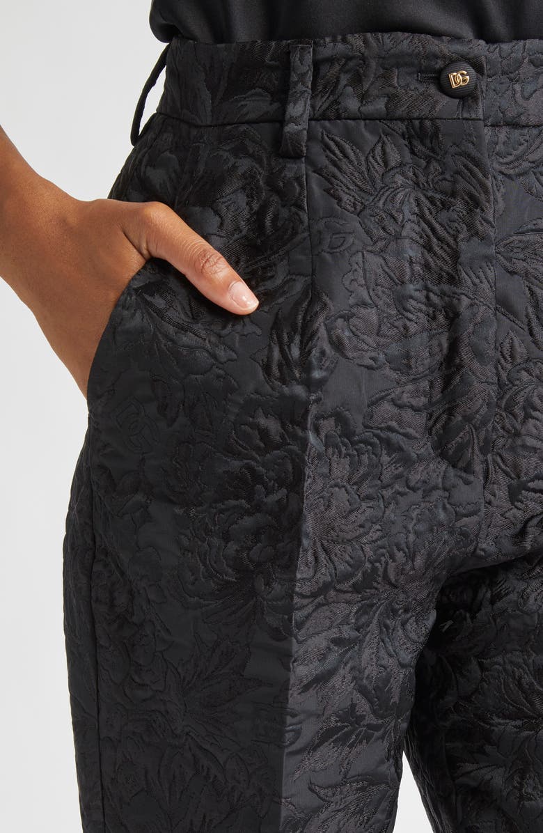Dolce&Gabbana Floral Brocade Cigarette Pants, Alternate, color, N0000 Nero