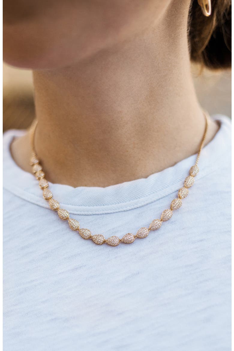 Pavé Teardrop Bead Necklace, Alternate, color, GOLD