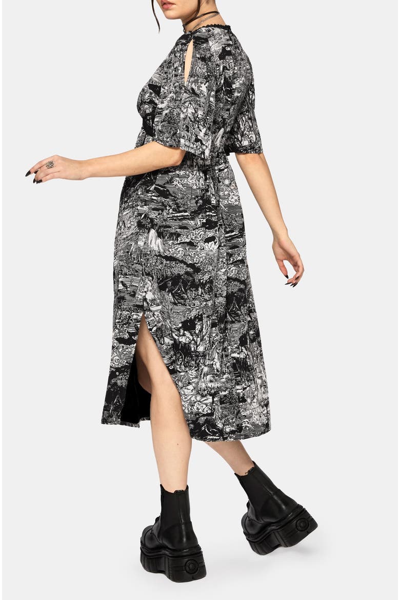 Nara Boudicca Printed Midi Dress, Alternate, color, Black
