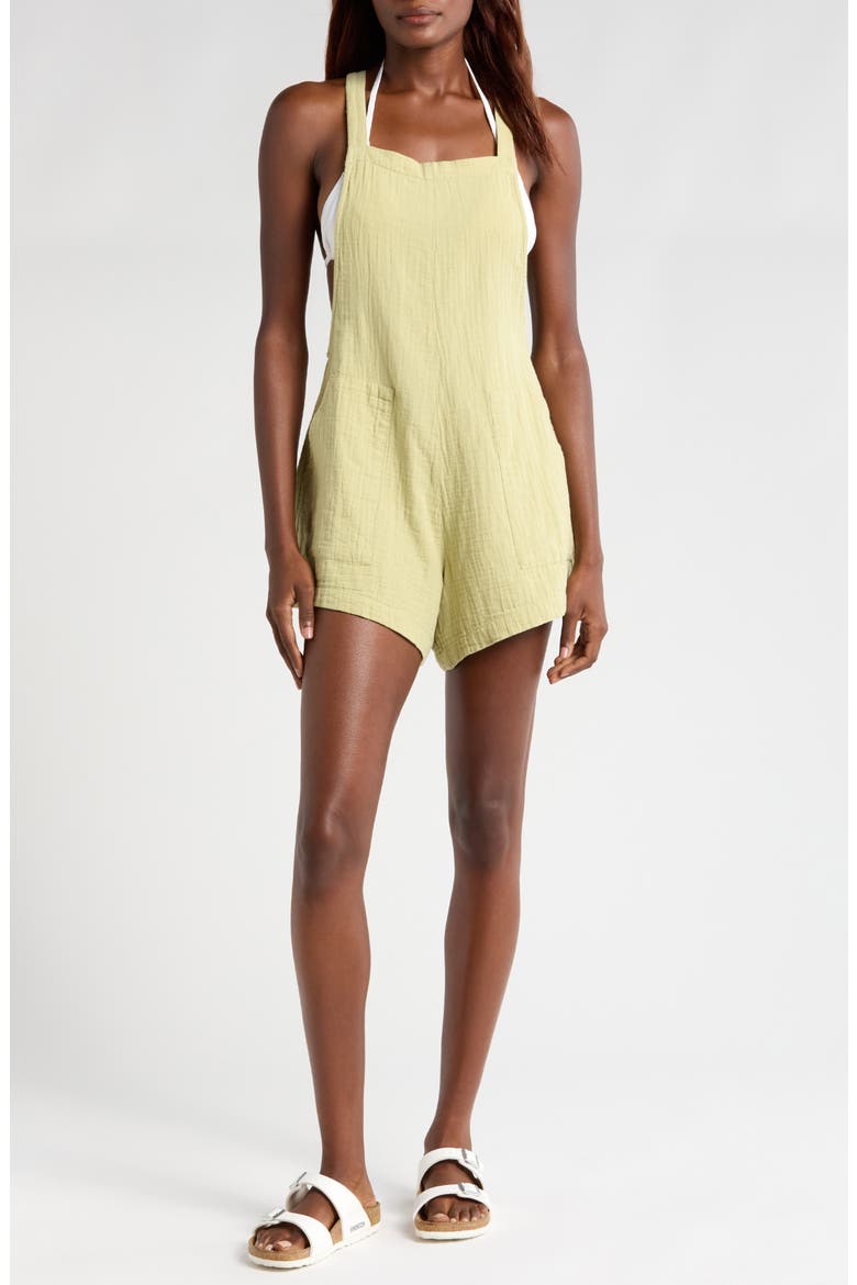 Beach Crush Cotton Gauze Cover-Up Romper, Main, color, AVOCADO