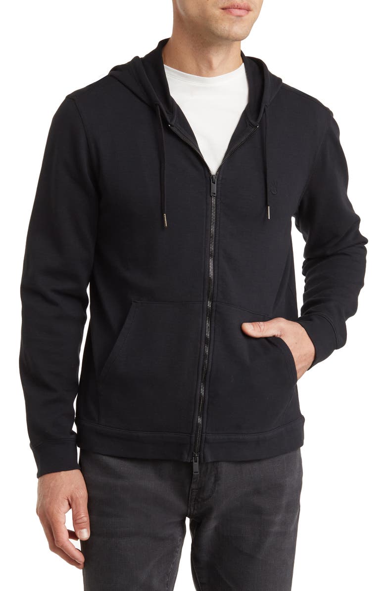 John Varvatos Cotton Double Knit Zip Hoodie, Main, color, Black