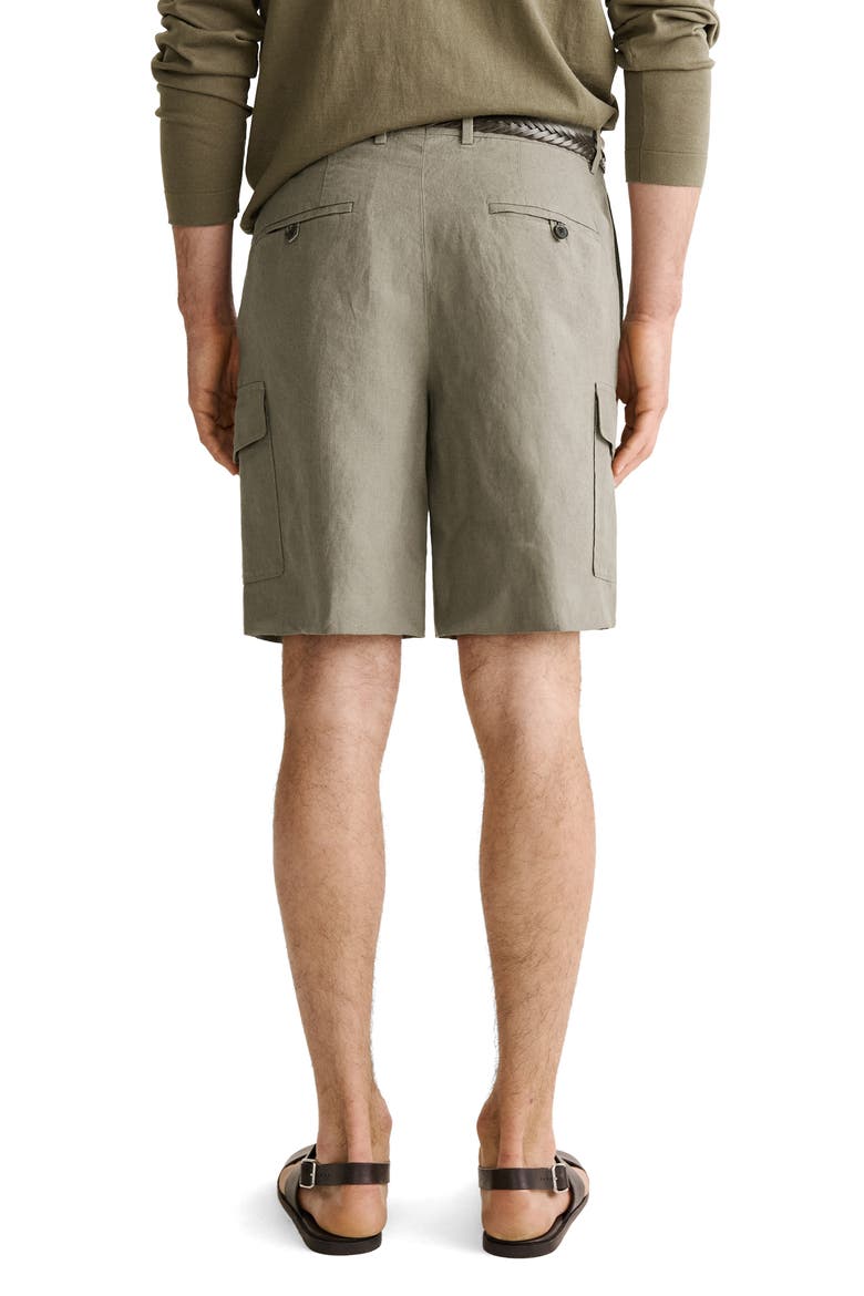 Linen Cargo Bermuda Shorts, Alternate, color, KHAKI GREEN
