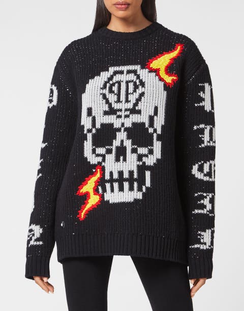 Pullover Round Neck Skull Women