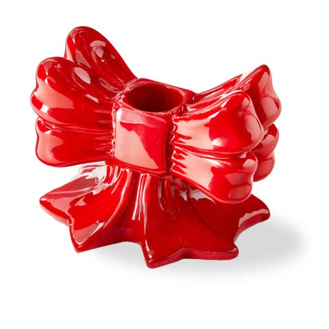 Very Merry Red Ceramic Taper Candle Holders Set of 2