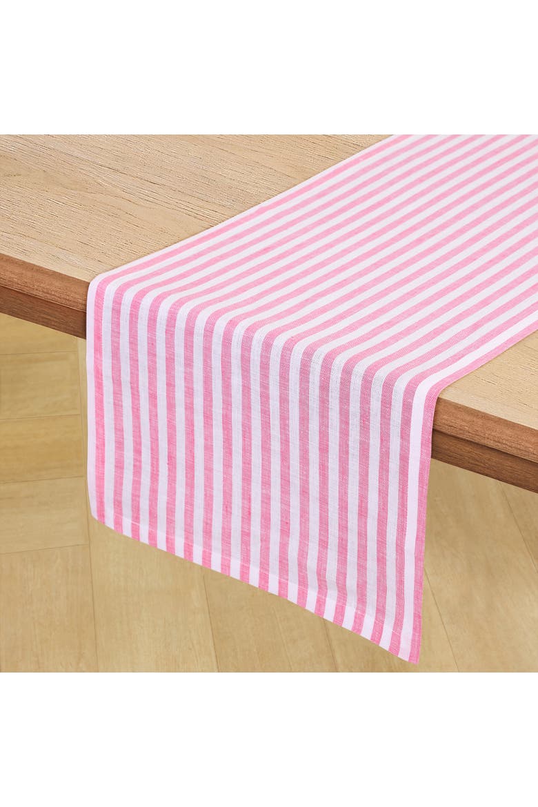 Linen Table Runner - Amalfi Stripe, Alternate, color, Pink and White