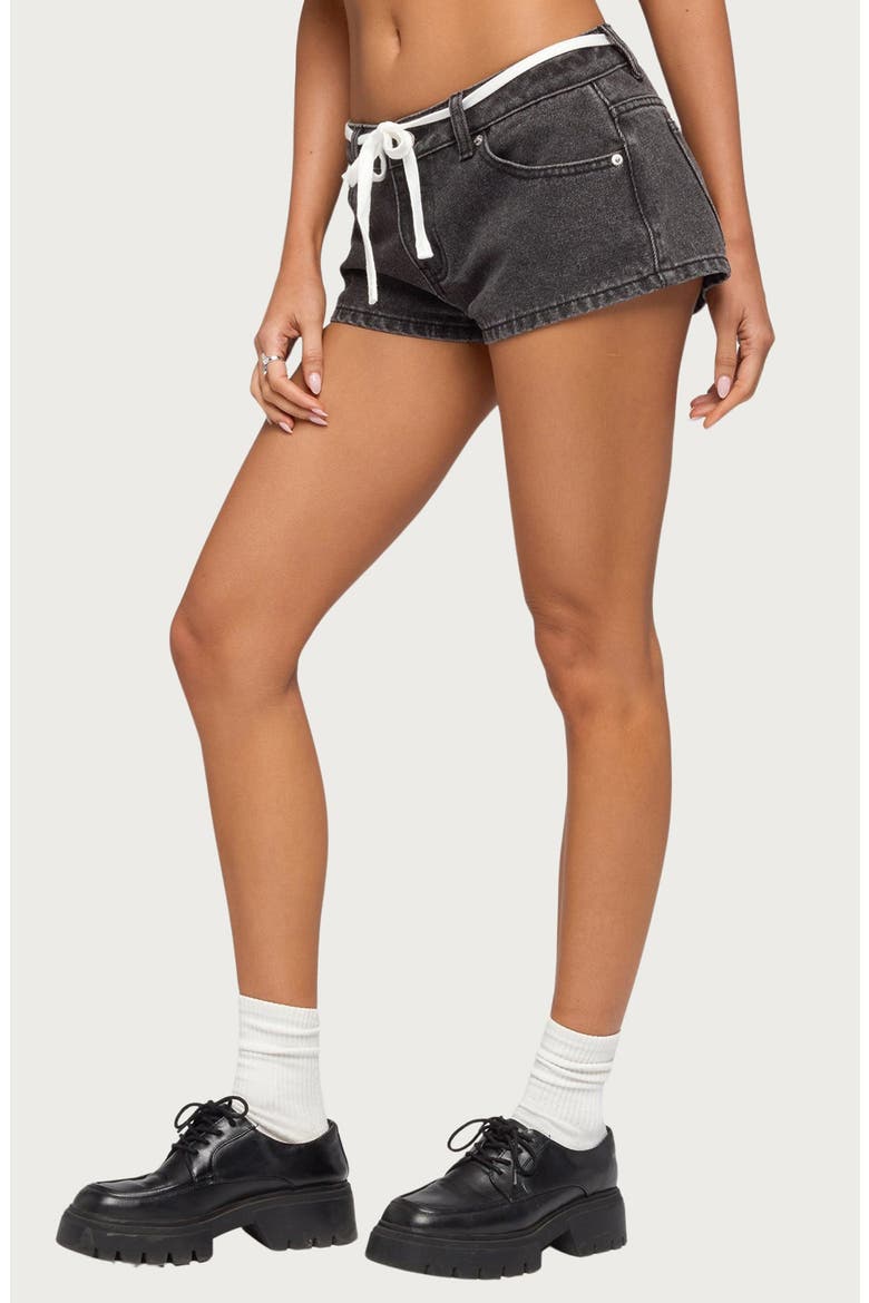Olesia Tie Belt Denim Shorts, Alternate, color, BLACK-WASHED