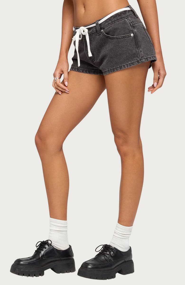 EDIKTED Olesia Tie Belt Denim Shorts, Alternate, color, 