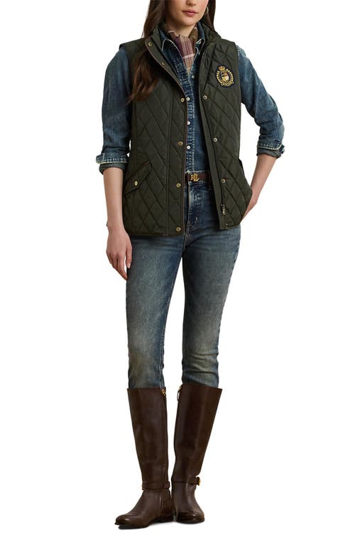 Ralph Lauren Lauren Crest Patch Diamond Quilted Vest In Green