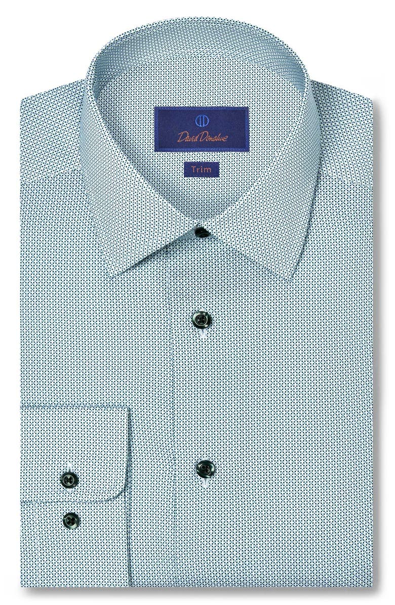 David Donahue Trim Fit Micro Geometric Cotton Dress Shirt, Main, color, Hunter