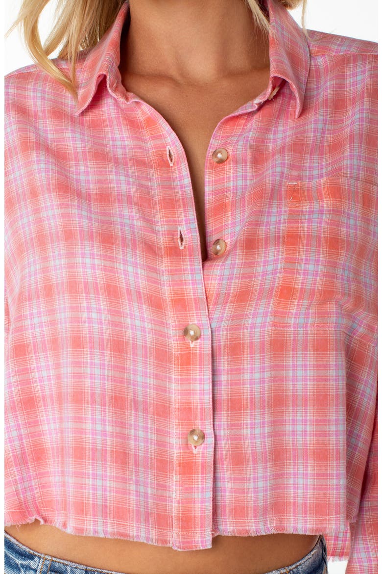Rockford Plaid Crop Button-Up Shirt, Alternate, color, CAMELLIA