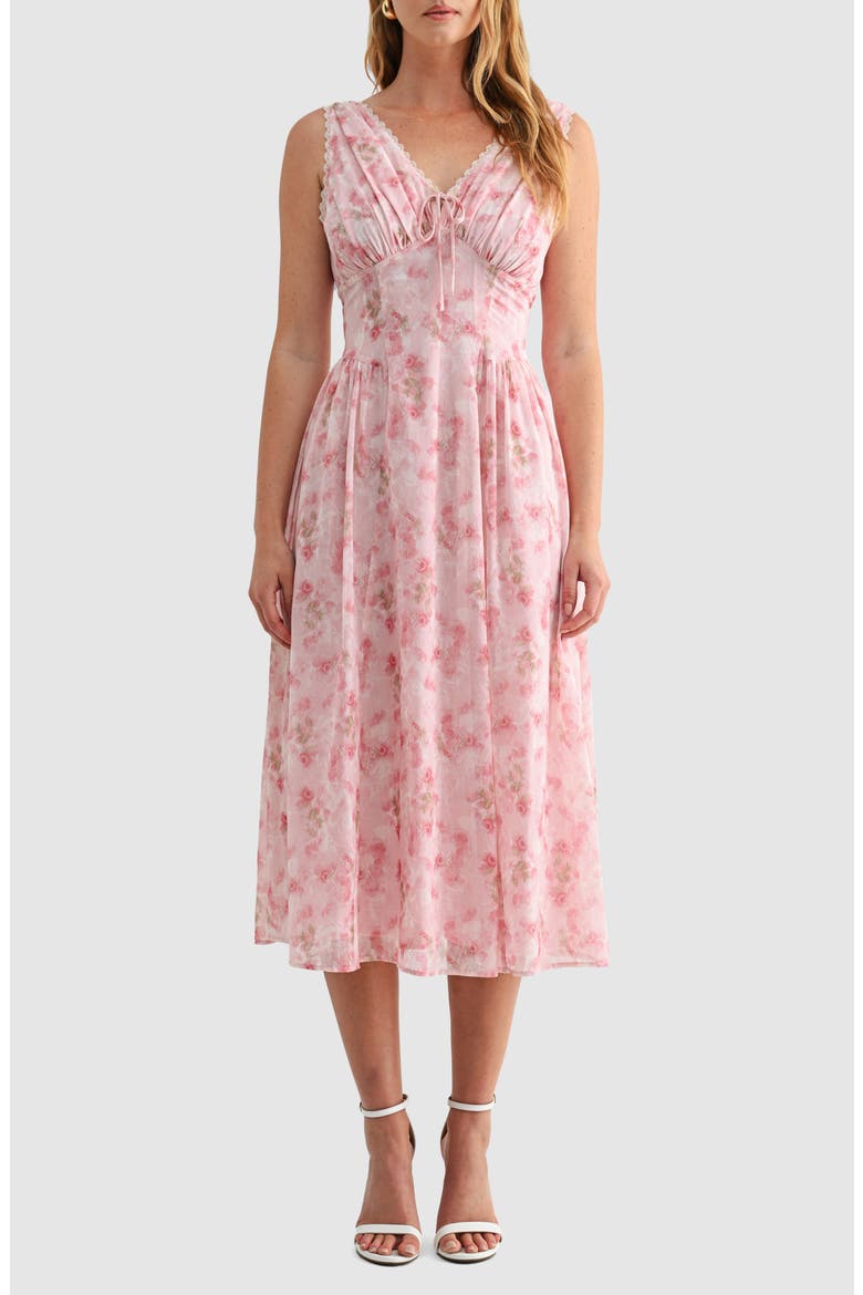 Floral Sleeveless Fit & Flare Chiffon Midi Dress, Main, color, PINK FLORAL