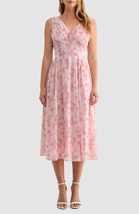 Floral Sleeveless Fit & Flare Chiffon Midi Dress