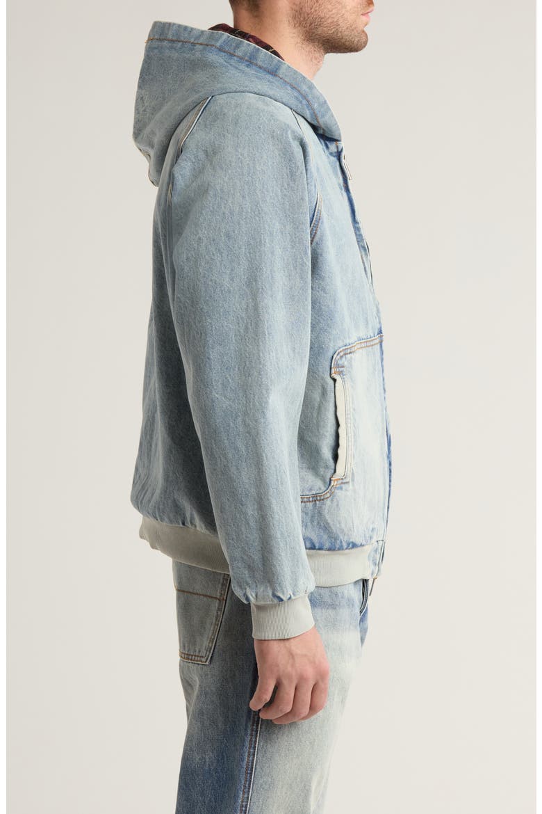 Twin Needed Hooded Denim Jacket, Alternate, color, WASHED INDIGO