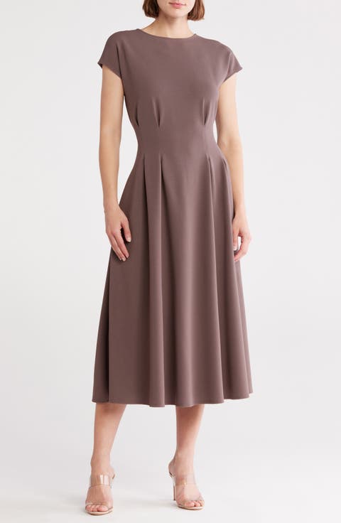 Pleated Waist Knit A-Line Dress