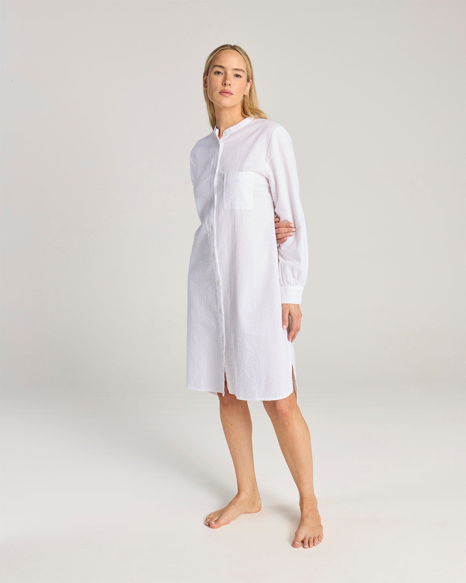 seersucker shirt dress Tuckernuck Blue Stripe Rohan Blue Stripe / XXS Pop the collar Seersucker Drop Waist Shirtdress -