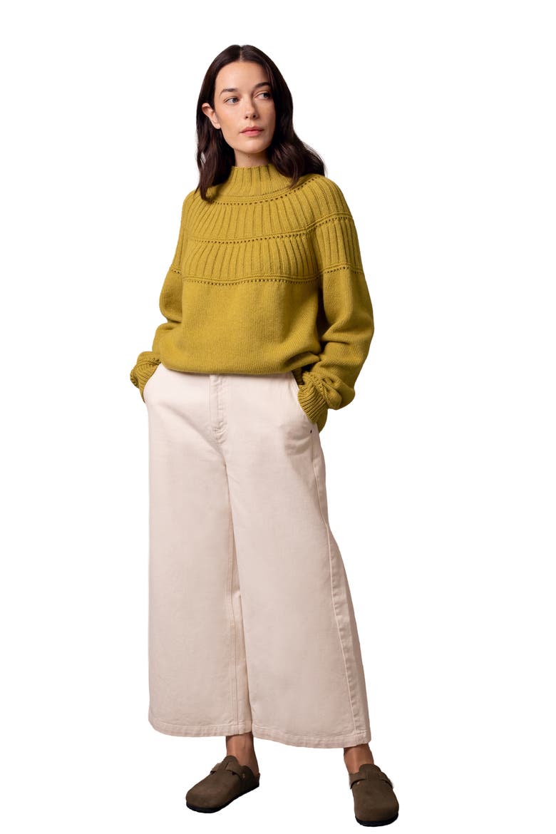 Textured Yoke Sweater, Alternate, color, Ochre