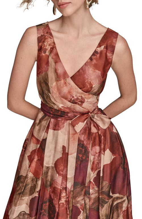 Donna Karan New York Floral Wrap Front A-line Gown In Brown