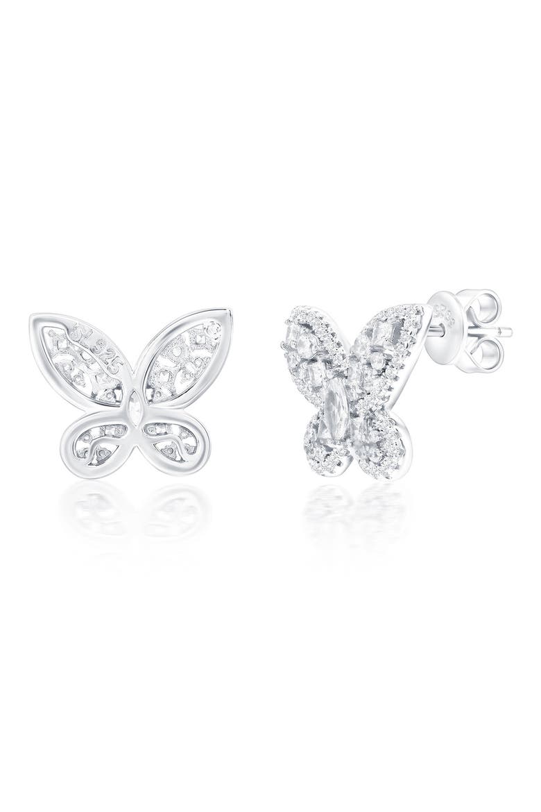 Pavé Butterfly Stud Earrings, Alternate, color, WHITE