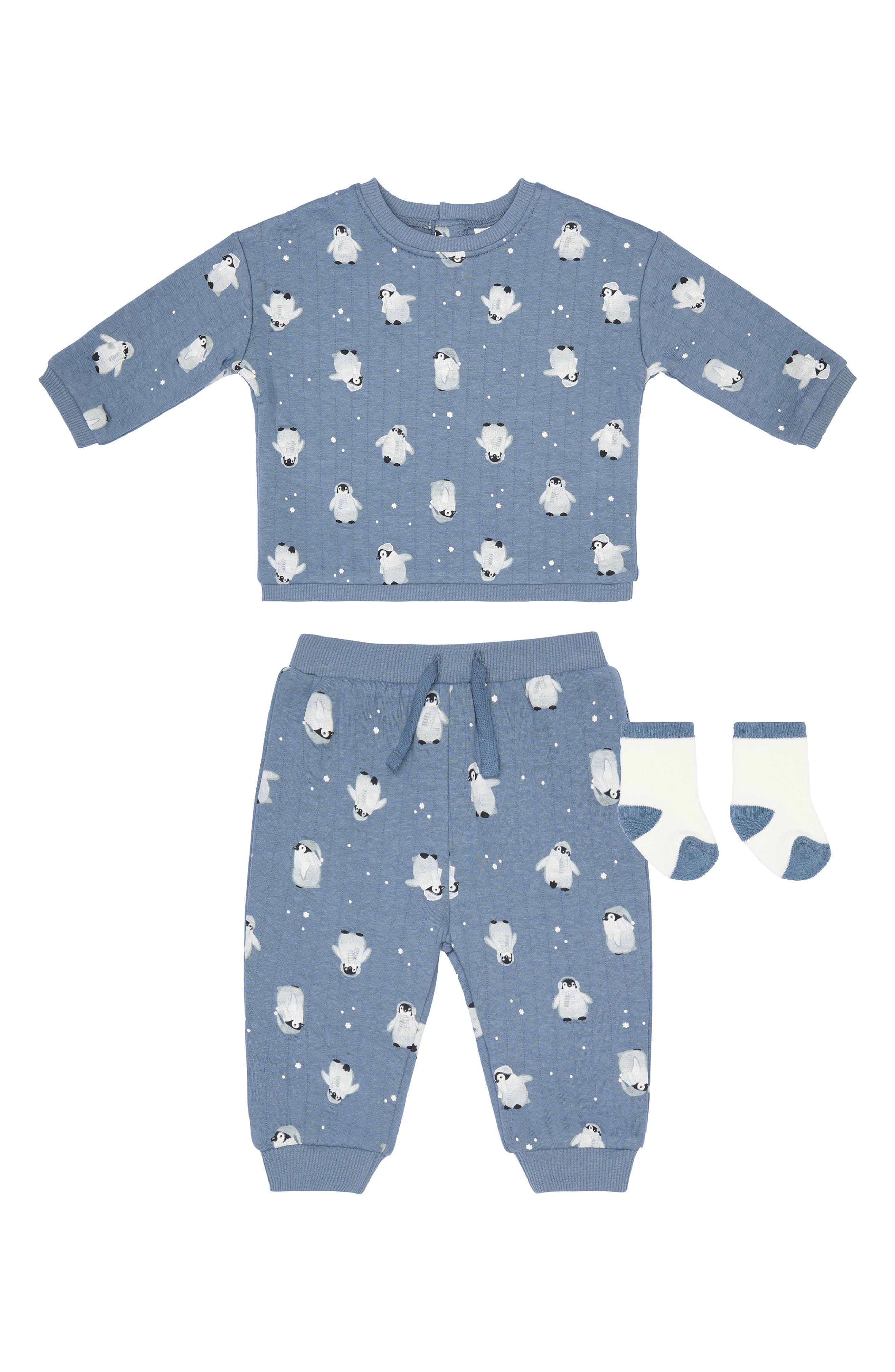 3-Piece Quilted Sweatshirt, Joggers & Socks Set