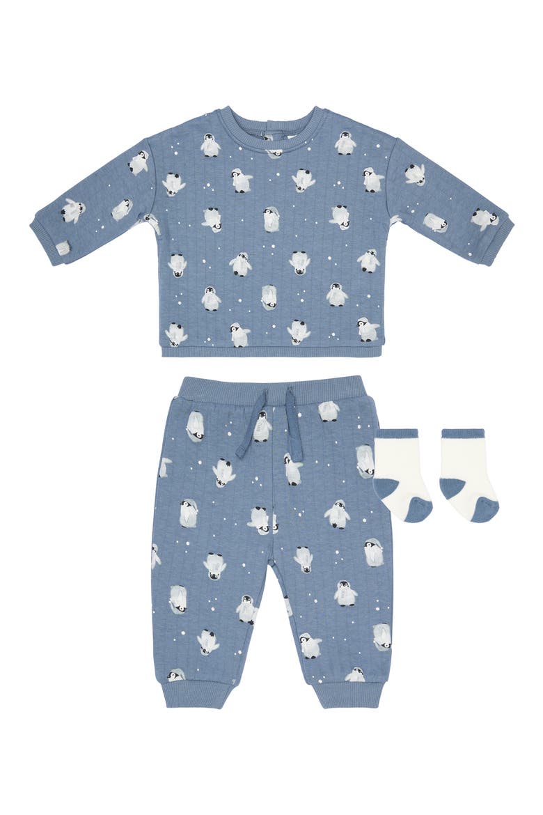 3-Piece Quilted Sweatshirt, Joggers & Socks Set, Main, color, PENGUINS