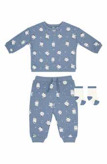 3-Piece Quilted Sweatshirt, Joggers & Socks Set