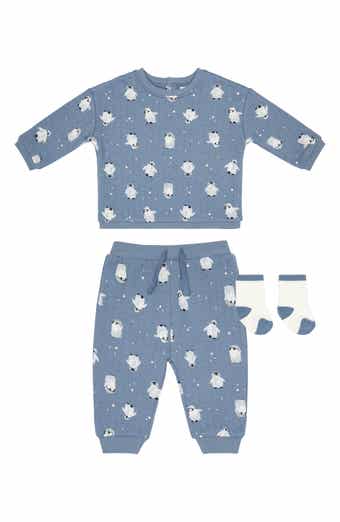 3-Piece Quilted Sweatshirt, Joggers & Socks Set