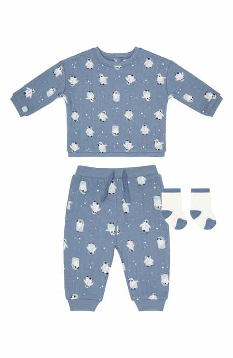 3-Piece Quilted Sweatshirt, Joggers & Socks Set