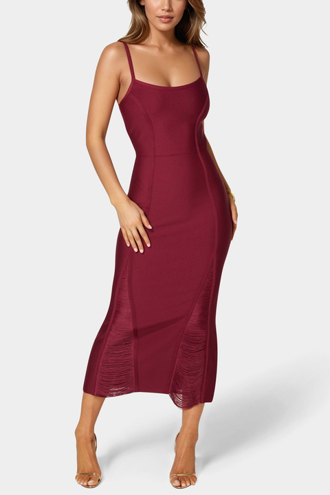 Fringe Inset Bandage Midi Dress
