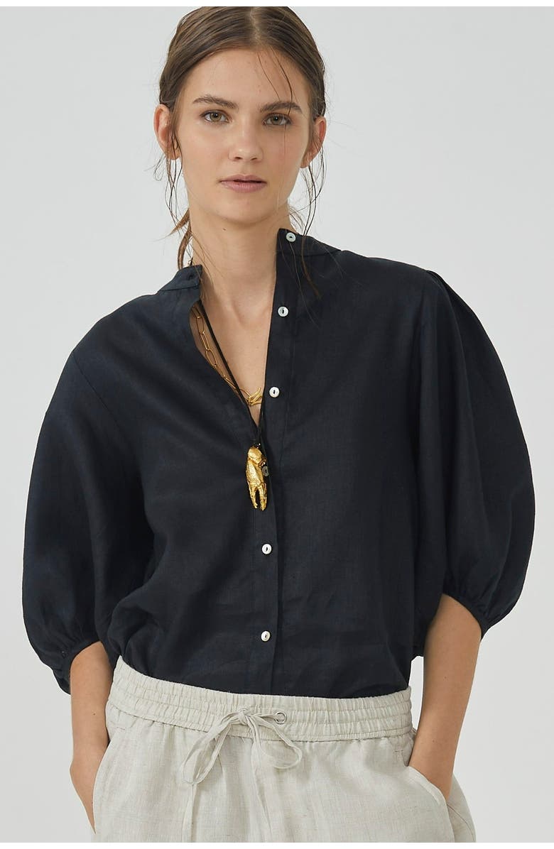LANHTROPY Bubble Linen Shirt, Alternate, color, Black