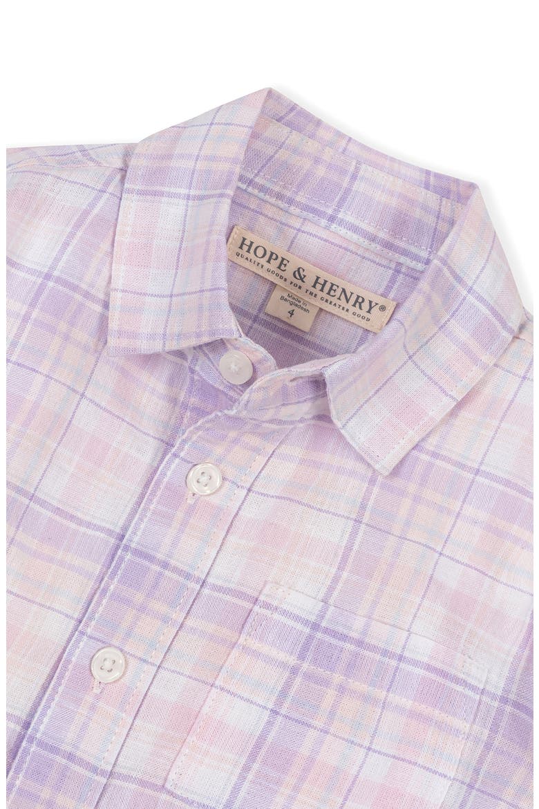 Kids' Linen Long Sleeve Button Down Shirt, Alternate, color, Monet Plaid