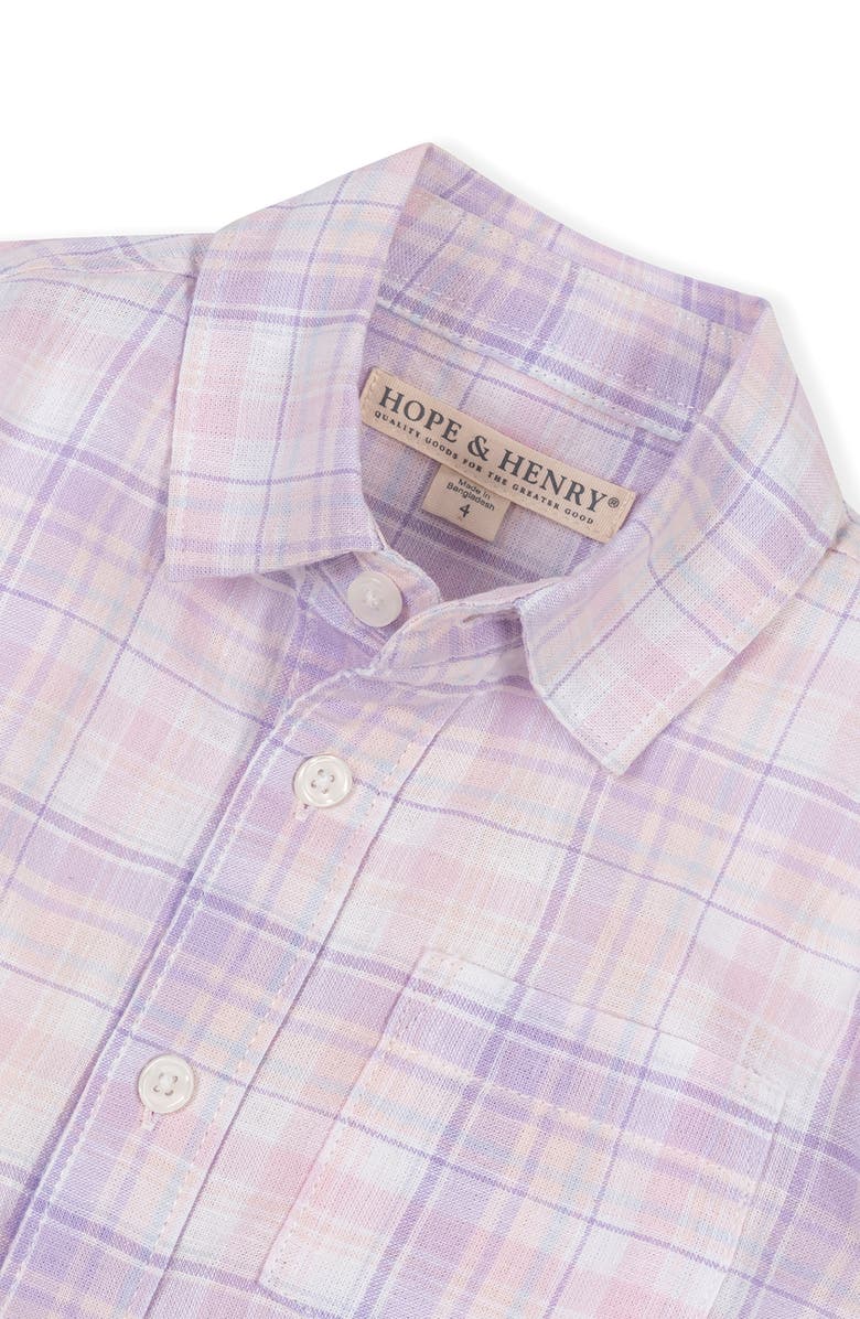Hope & Henry Kids' Linen Long Sleeve Button Down Shirt, Alternate, color, Monet Plaid