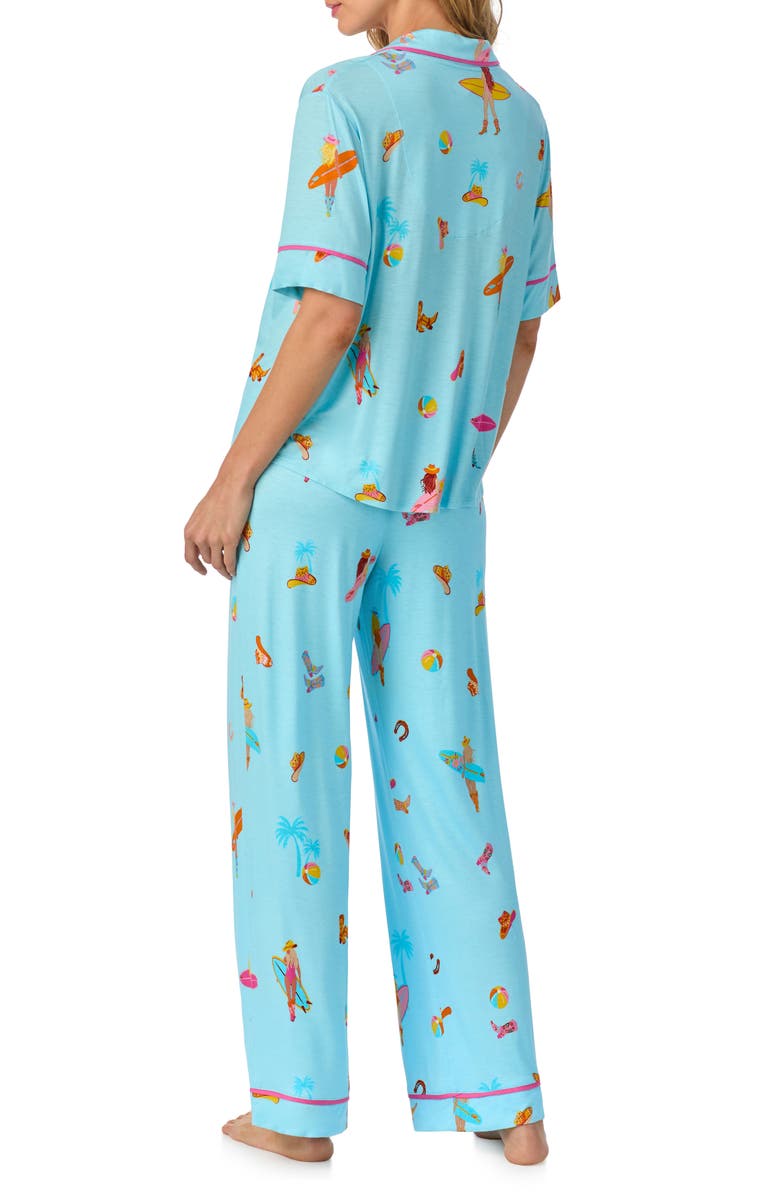 Room Service Pjs Print Long Pajamas, Alternate, color, Aqua Print