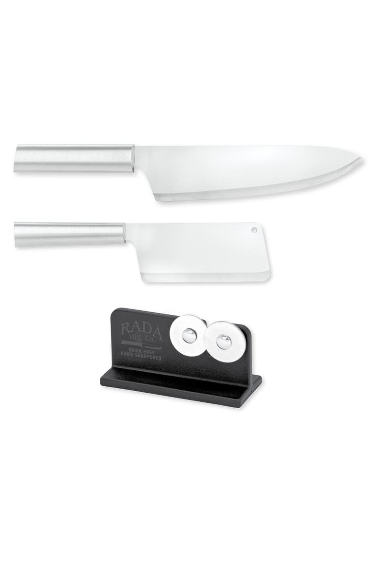 Cutlery 8.5-Inch French Chef Knife, 5.25 Inch Chef's Dicer Knife, Silver Handles & Quick Edge Knife Sharpener, Main, color, Silver