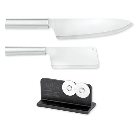 Cutlery 8.5-Inch French Chef Knife, 5.25 Inch Chef's Dicer Knife, Silver Handles & Quick Edge Knife Sharpener