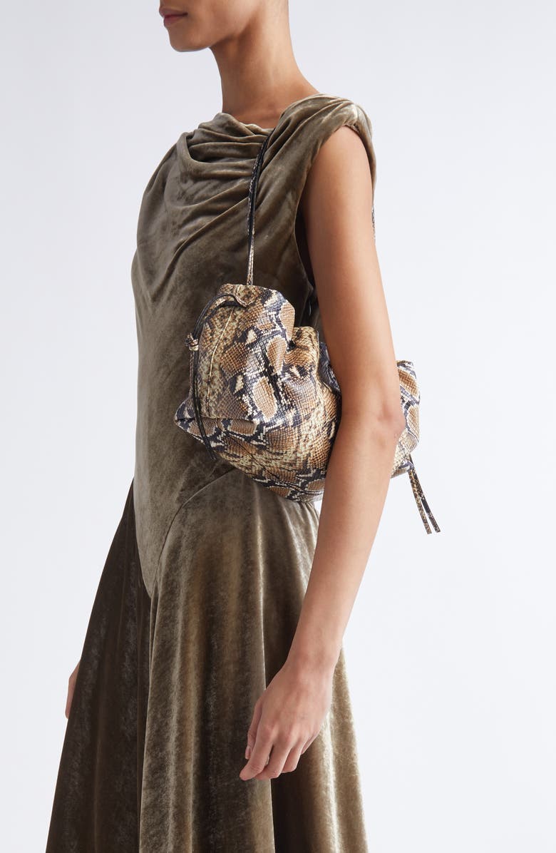 Altuzarra Drawstring Snakeskin Embossed Leather Clutch, Alternate, color, Phyton Macchia