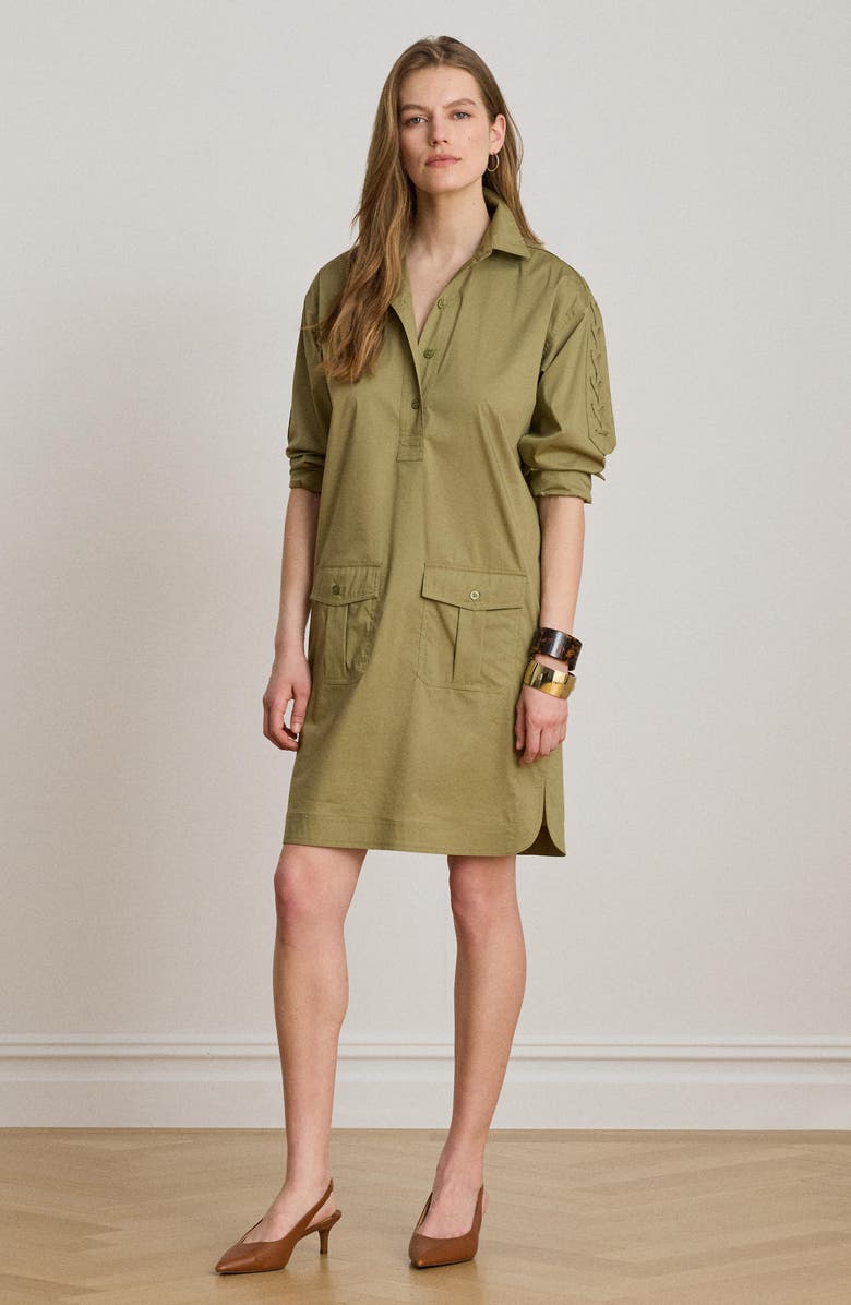 Lauren Ralph Lauren Lace-Up Trim Long Sleeve Shirtdress, Alternate, color, Light Agave Green