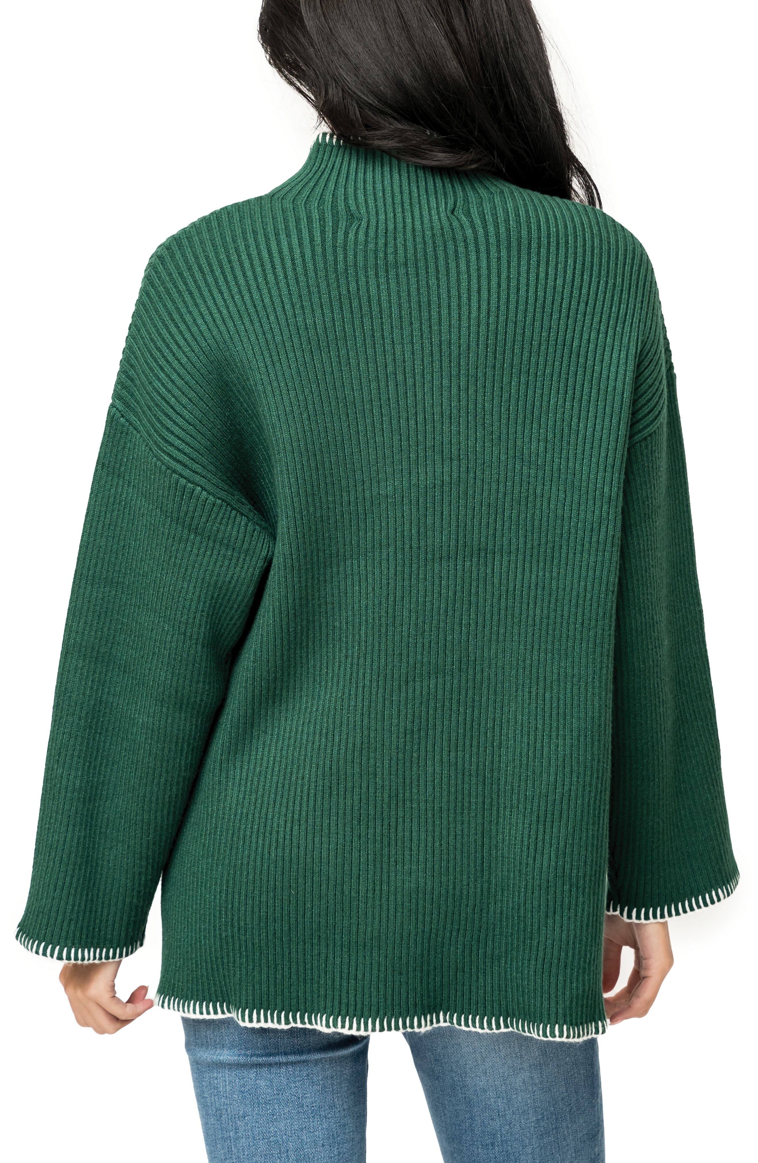Whipstitch Trim Rib Sweater - image 2