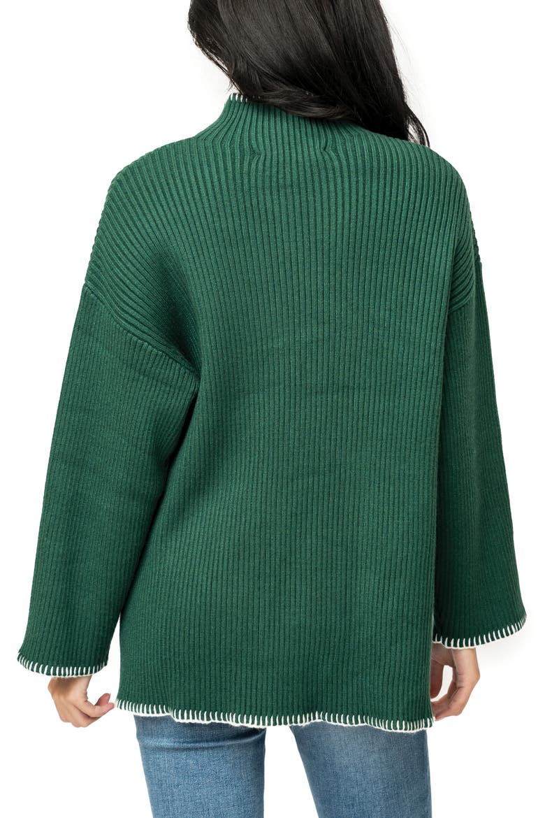 Whipstitch Trim Rib Sweater, Alternate, color, GREEN FOREST IVORY