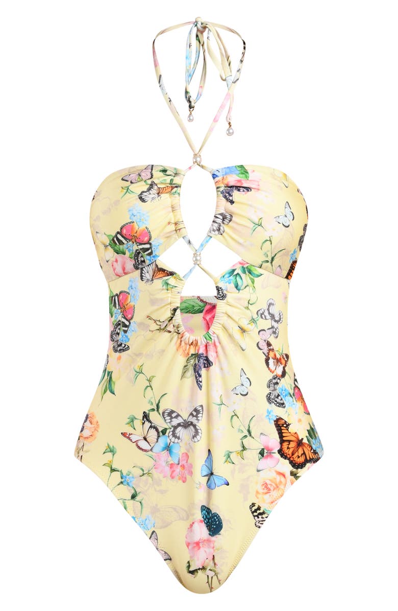 L'AGENCE Shiva Cutout One-Piece Swimsuit, Alternate, color, Yellow Multi