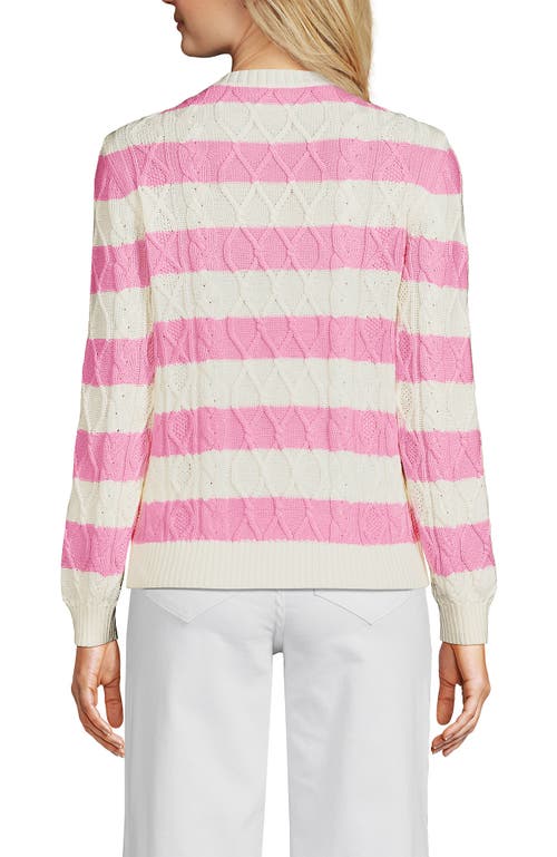 LANDS' END LANDS' END COTTON DRIFTER CREW CABLE PULLOVER SWEATER
