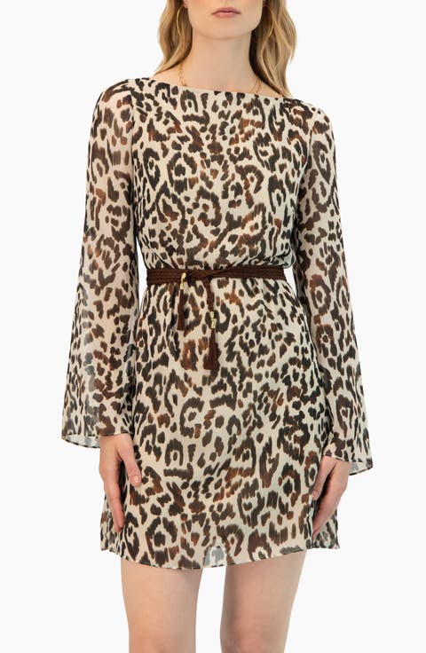 Short Animal Print Dress with Waist Tie