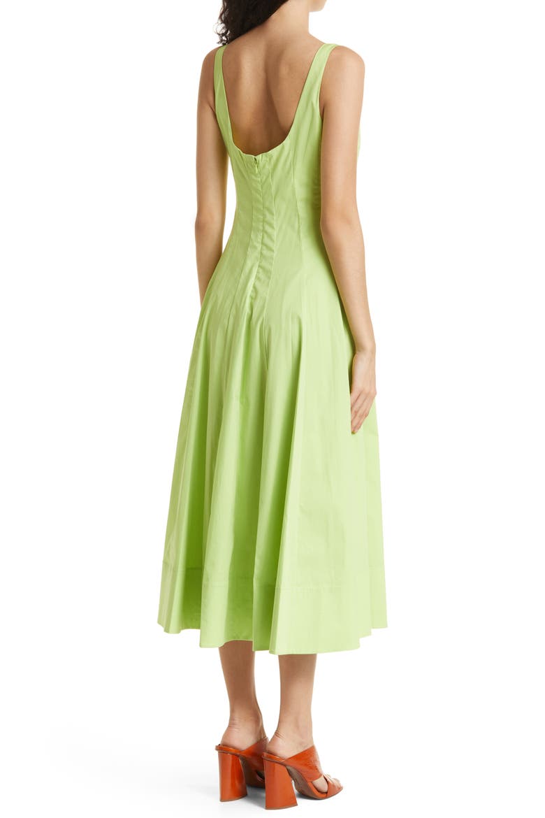 BIRKENSTOCK + STAUD Wells Stretch Cotton Poplin Midi Fit & Flare Dress, Alternate, color, LIME