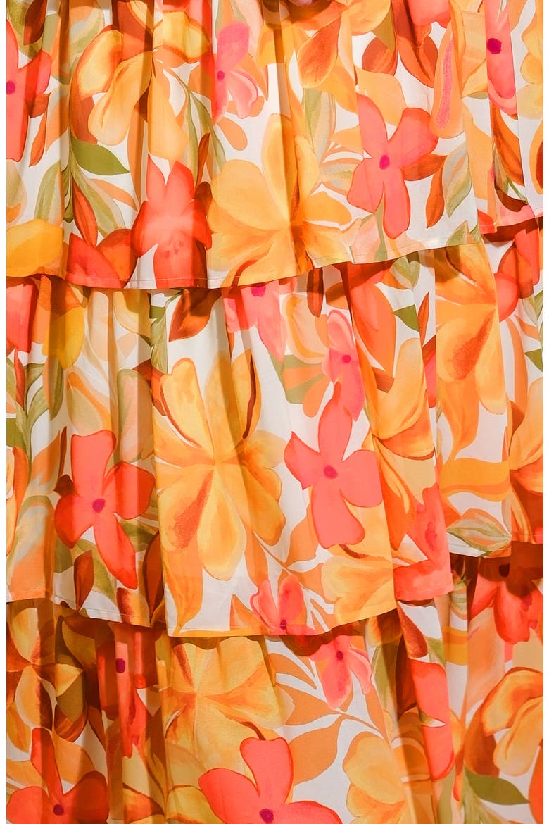 Printed Tie Waist Tiered Maxi Dress, Alternate, color, IVORY MUSTARD